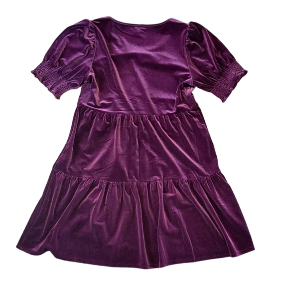 Draper James Lee Ann Dress in Velvet Crimson Purple Puff Sleeve Tiered Medium - Picture 7 of 8